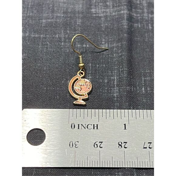 Globe Inspired Gold in Color Fish Hook Stud Earrings - Picture 3 of 3